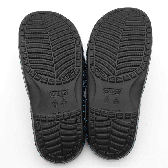 Crocs Mens 9 Womens 11 Black Blue Slide Ron English Classic Zebra Print‎ Sandals